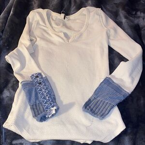 We the Free White Long Sleeve Top with Blue Accents X small